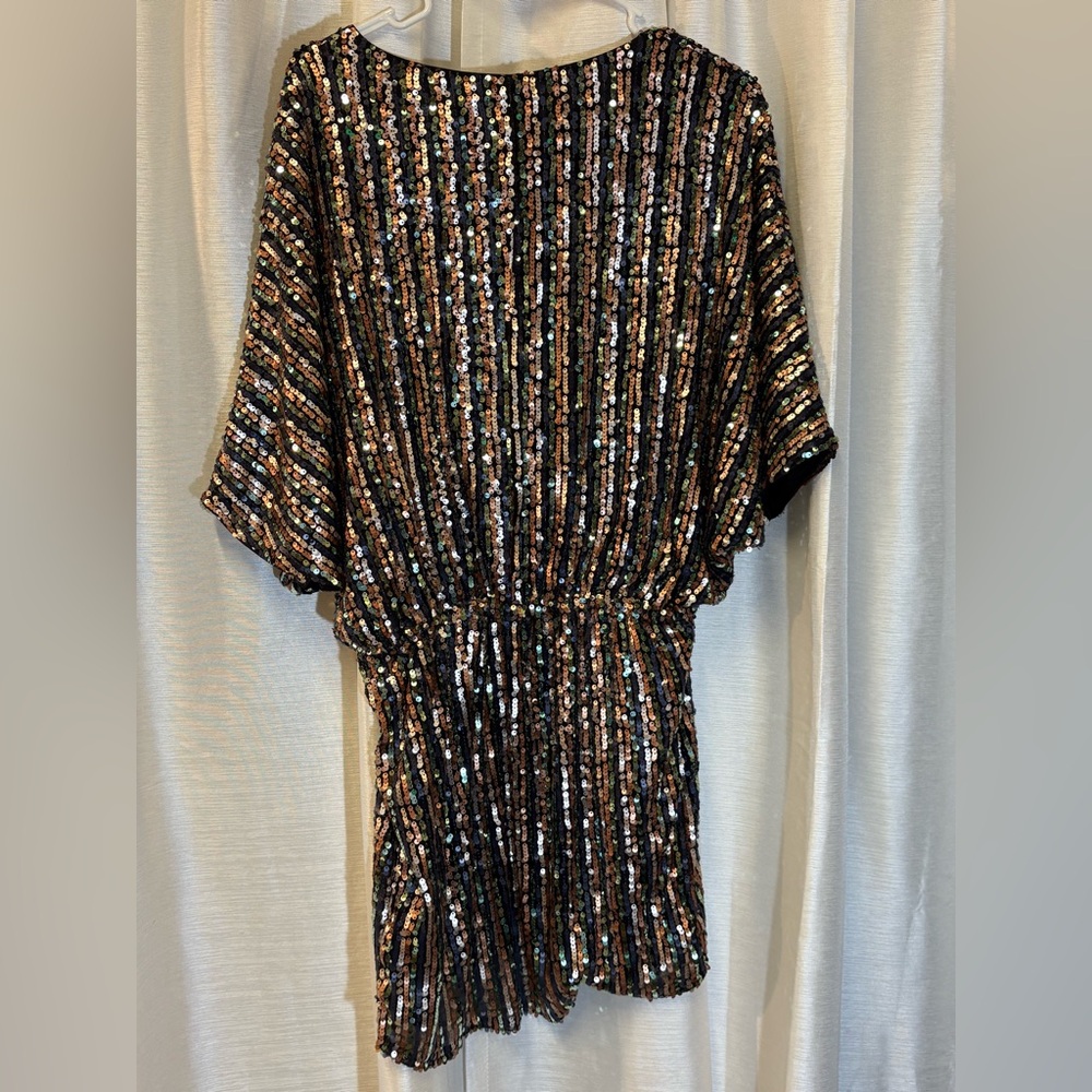 Karlie Black & Rose Gold Sequin Dress V-Neck Dolman Sleeve Medium Party Cocktail - Picture 15 of 15